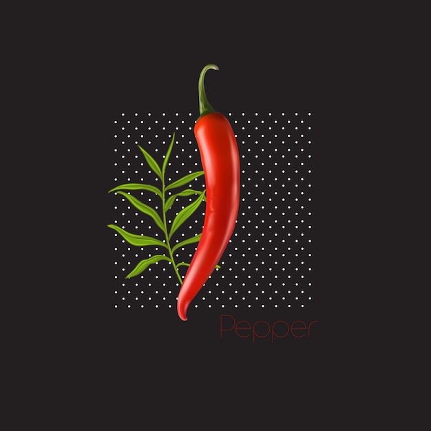 Vector red hot natural chili pepper pod vector illustration