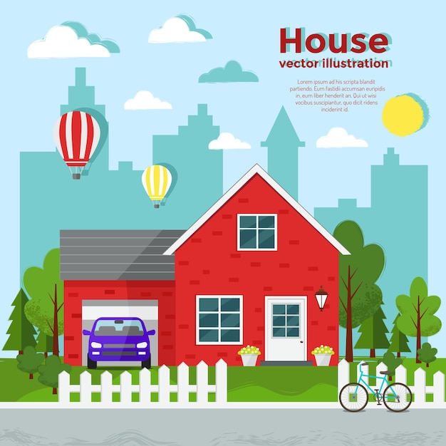 Red house flat illustration