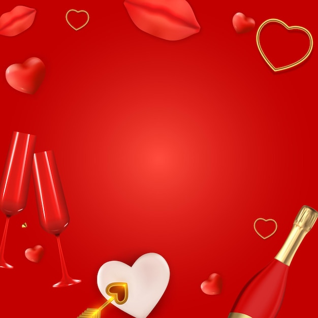 Red Illustrated Valentine's Day Greeting Card Vector Illustration