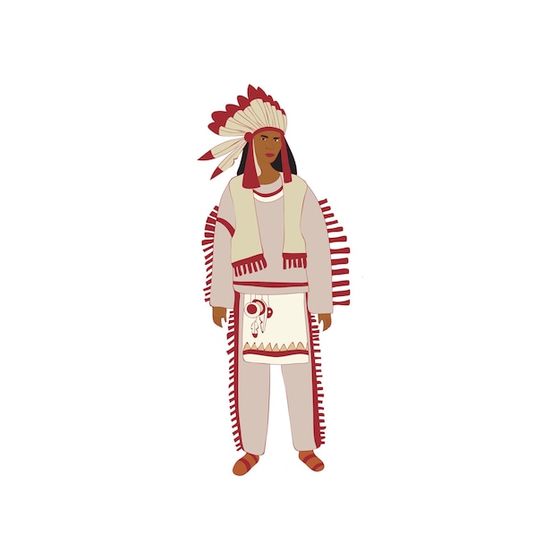 Vector red indian man standing in the national costume vector illustration