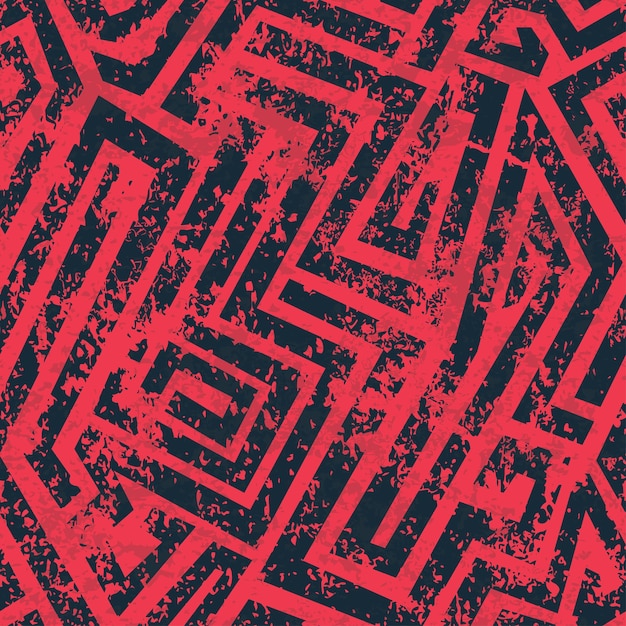 Red industrial maze seamless pattern with grunge effect