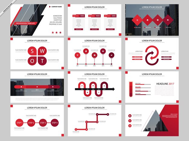 Vector red infographic presentation templates