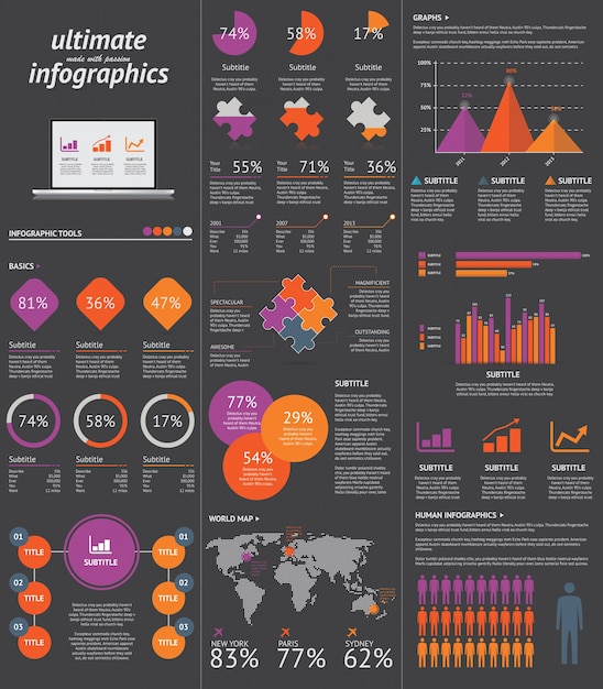 Vector red infographics and business graph and circle vector elements