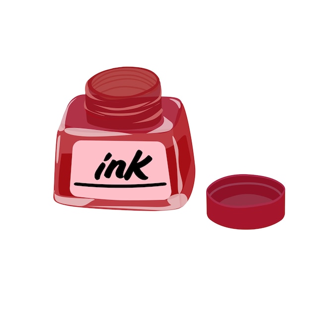 Red ink bottle vector illustration Ink pot or inkpot Stationery office supplies or school supplies