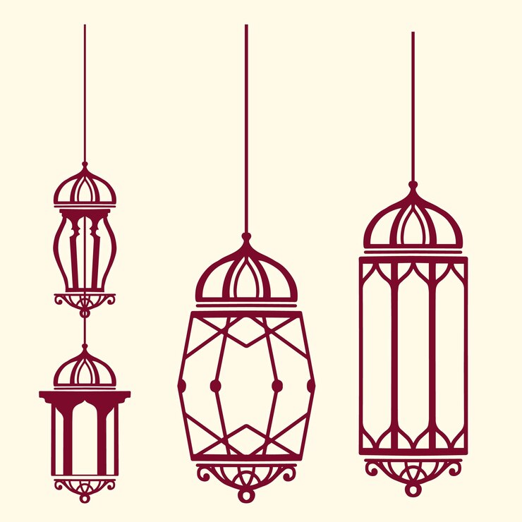 Vector red islamic chandelier silhouette collection