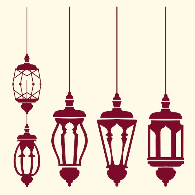 Vector red islamic chandelier silhouette collection