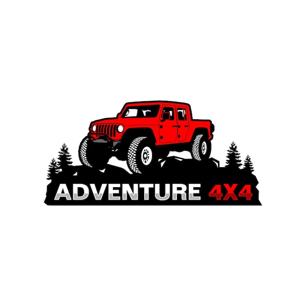 「adventure 4x4」と書かれた赤いジープのロゴ