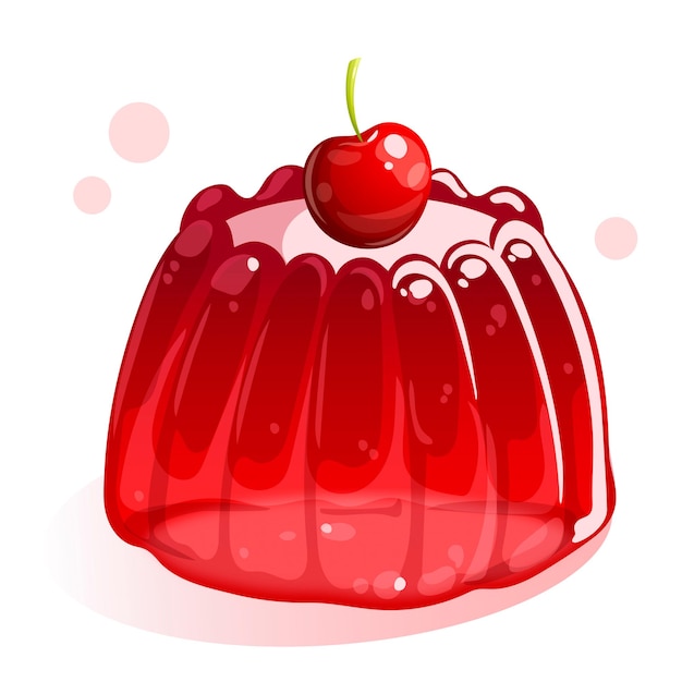 A red jelly with a cherry on the top