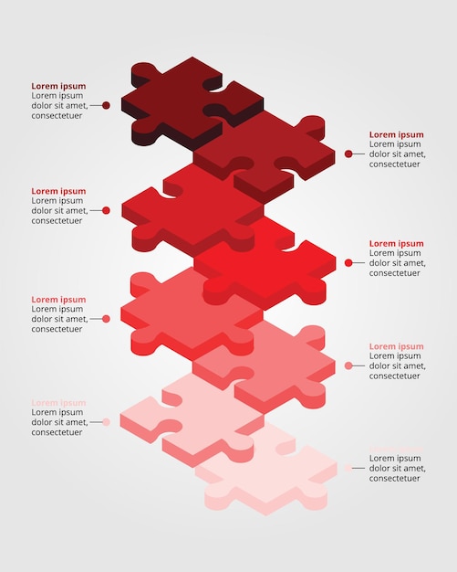 Red jigsaw timeline floating template for infographic for presentation for 8 element