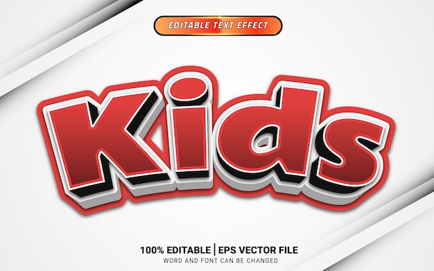 Red kids fun cartoon 3d text effect editable template design