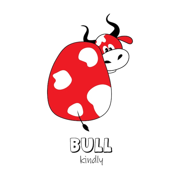 Red kind bull in funny cartoon style