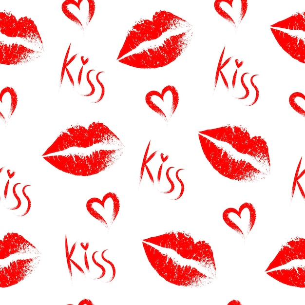 Vector red kisses seamless pattern