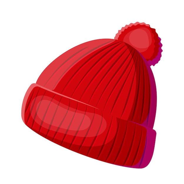 red knitted winter hat with pompom on white background vector illustration