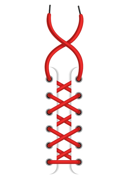 빨간 레이스 신발 신발 끈을 묶는 방법 흰색 배경에 고립 된 묶인 신발 끈이 있는 아이콘