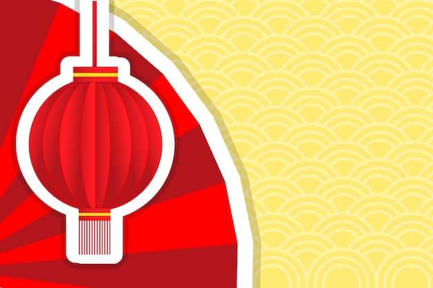 Vector red  lantern paper cut design on yellow abstract background.