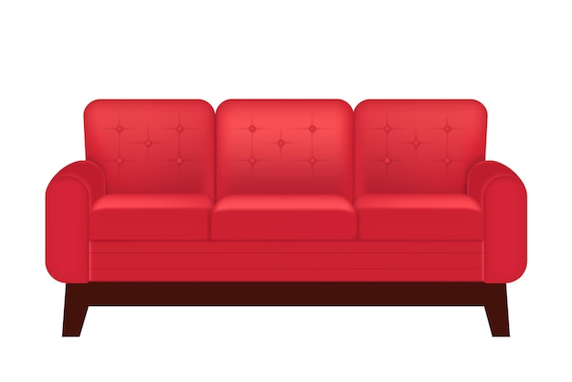 Vector red leather luxury sofa for modern living room reception vector illustration