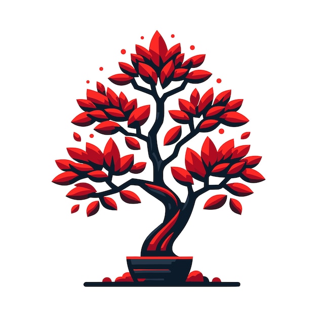 Illustrazione vettoriale dell'albero del bonsai a foglie rosse estetica della cultura tradizionale giapponese e cinese