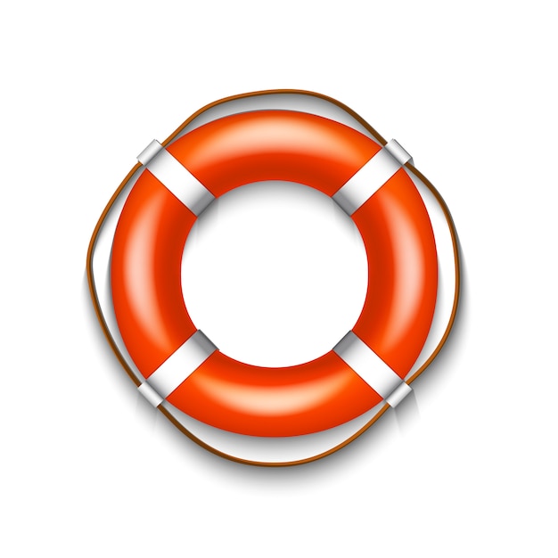 Red lifebuoy with rope isolated on white background, illustration.