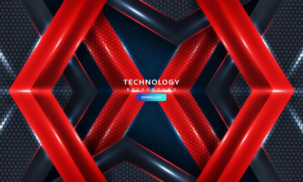 Red light and black hexagon abstract background