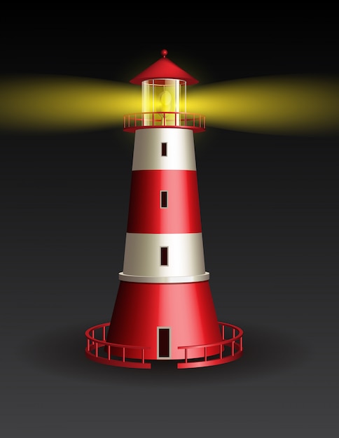 Vector red lighthouse on black background.