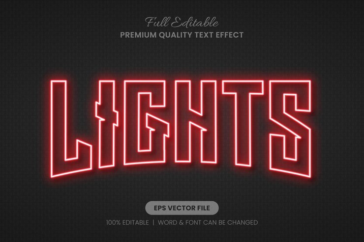 Red Lights Neon editable text effect on dark background Dynamic nightlife concept
