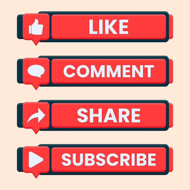 Premium Vector | Red like comment share and subscribe button vector set