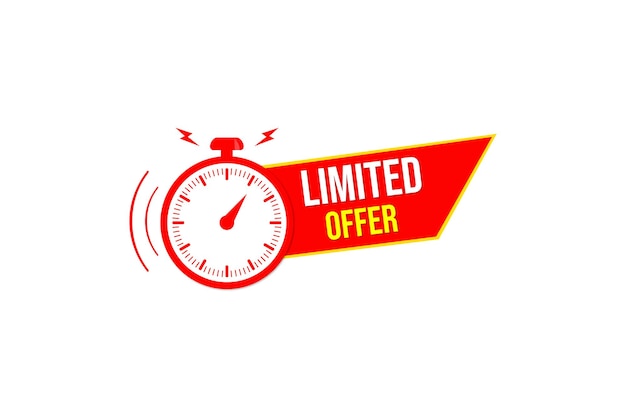 Vector red limited offer badge with clock design.