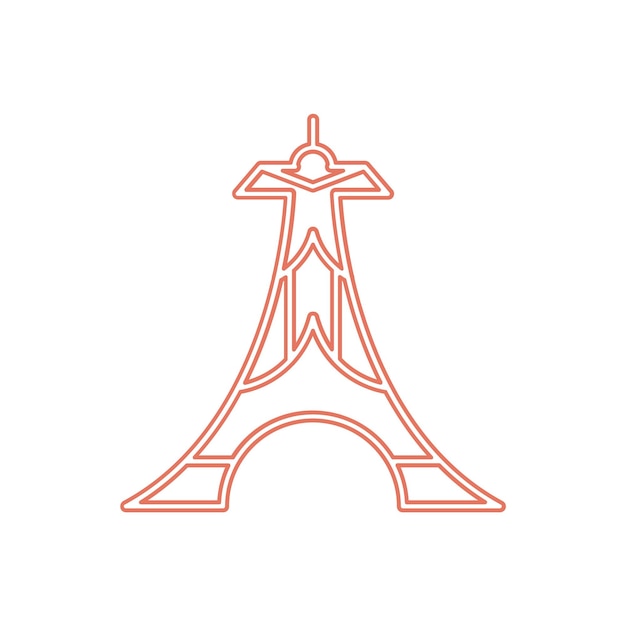 Vector a red line art of the eiffel tower with a symbol of the eiffel tower.