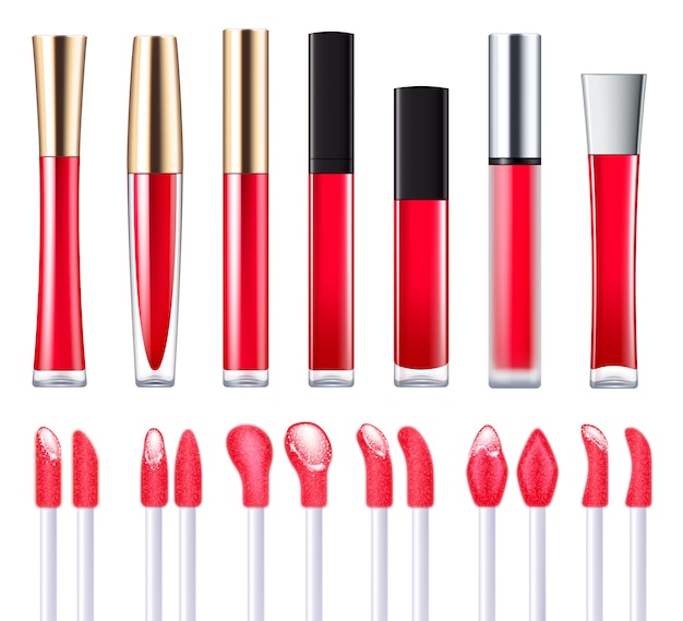 Red lip gloss with applicators set. 