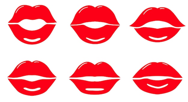 Set di raccolta labbra rosse labbra rosse femminili lucide raccolta di varie emozioni bacio sorriso bellezza