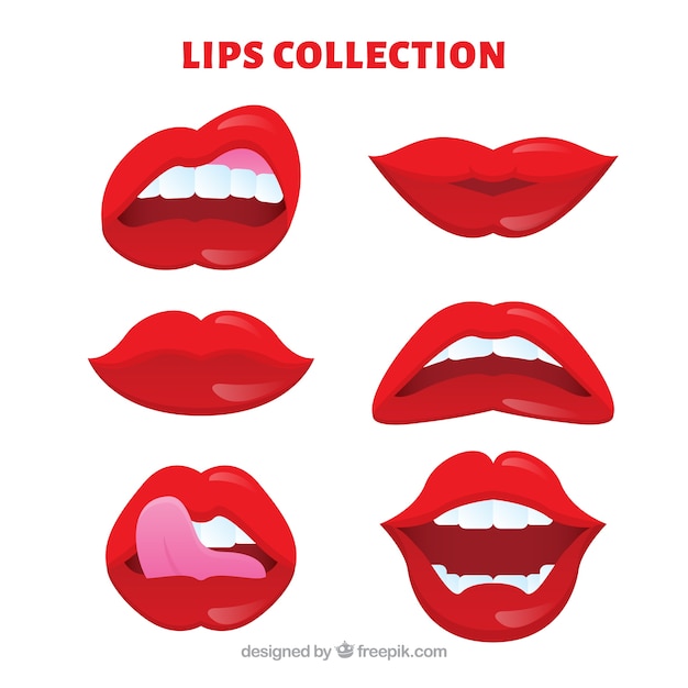 Red lips collection with flat design