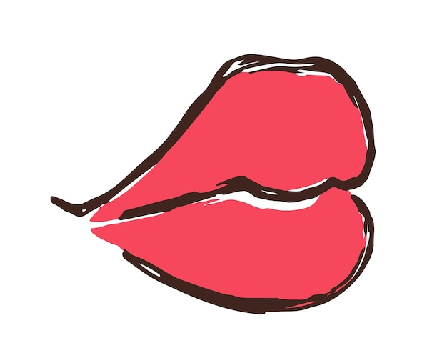 Vector red lips hand drawn with ink paint brush