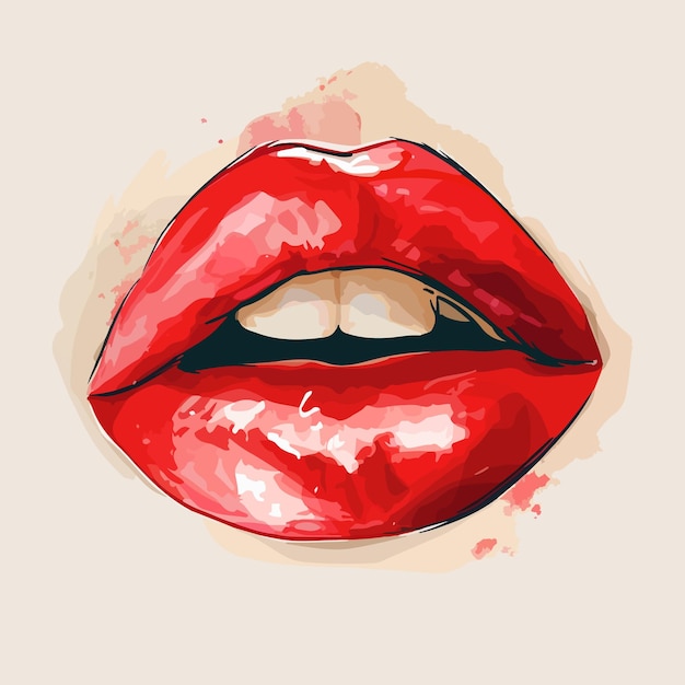 Vector red lips isolated on white background realistic watercolor style kissing day