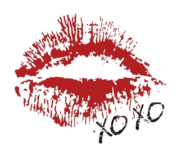 Vector red lips with xoxo sign red kiss with hugs and kisses