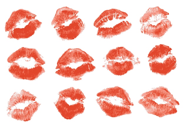 Vector red lipstick kiss. isolated on white background, vector illustration