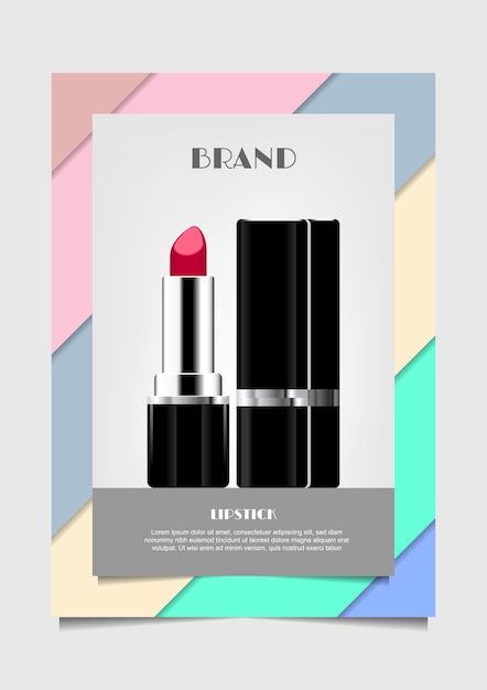 Red lipstick on pastel color background vector cosmetic ad