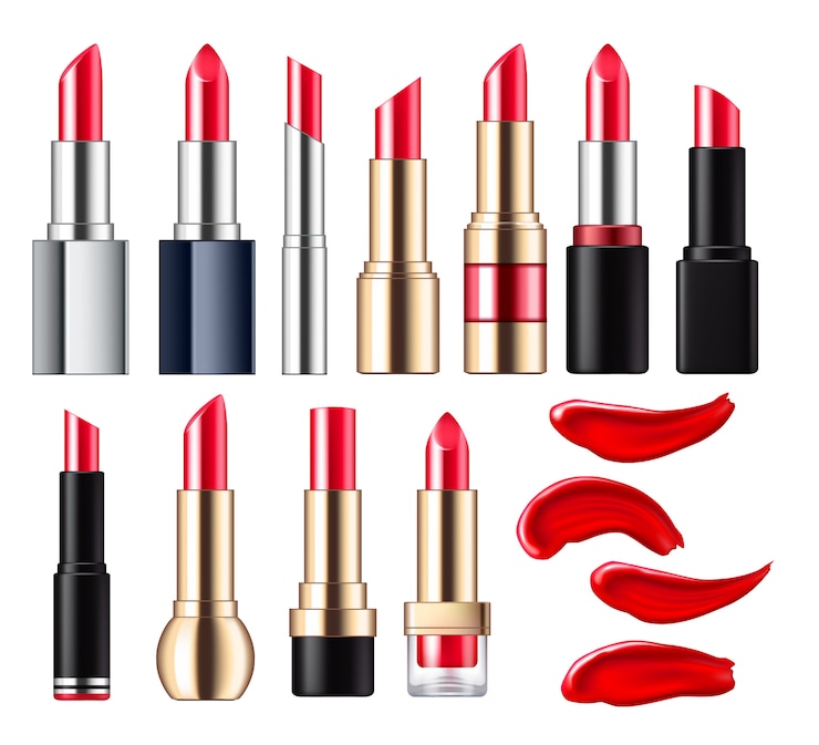 Vector red lipstick with smudges set. 