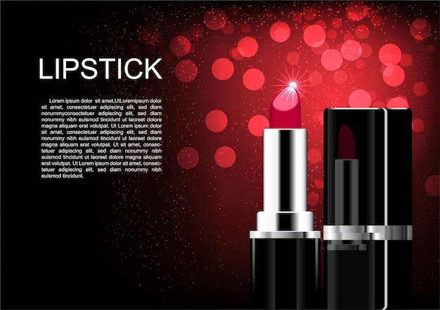 Red lipstick with template and red bokeh on dark background