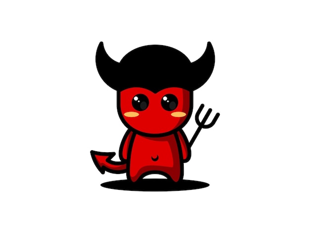 Red little devil mascot cartoon vector logo design
