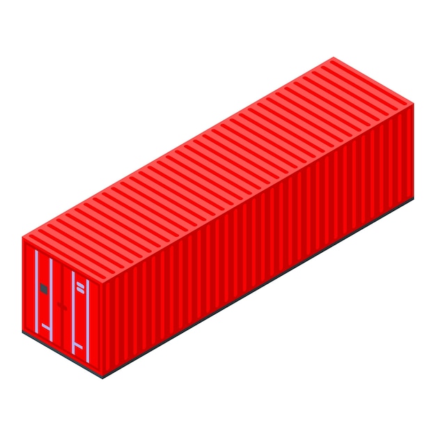 Vector red long cargo container icon isometric of red long cargo container vector icon for web design isolated on white background