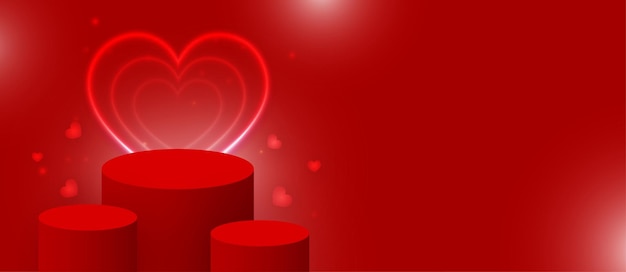 Red Love Gratis Vector Podiumpodium voor productvertoning Valentijnsdag Bannerposter