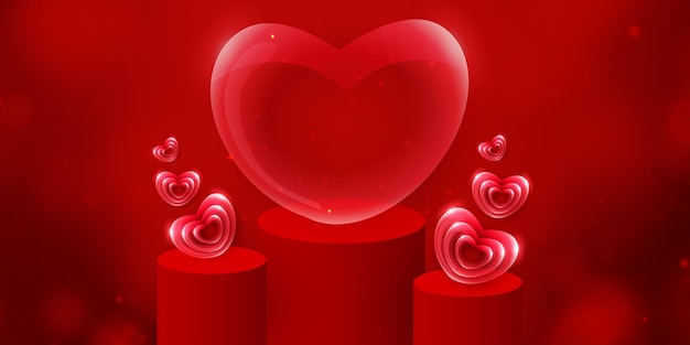 Red love gratis vector podiumpodium voor productvertoning valentijnsdag bannerposter