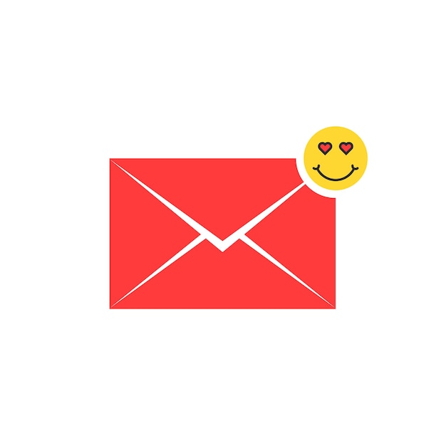 Red love letter icon with emoji. concept of billet-doux, sms, amorousness, cheerful, relationship, mailing, comic avatar, enamored. flat style trend modern logo graphic design on white background