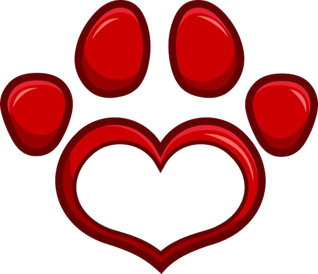 Red love paw print logo design flat vector illustration isolated on white background