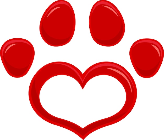 Red Love Paw Print Logo Design Flat Vector Illustration Isolated On White Background