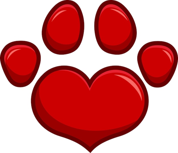 Red Love Paw Print Logo Flat Design Vector Illustration Isolated On White Background