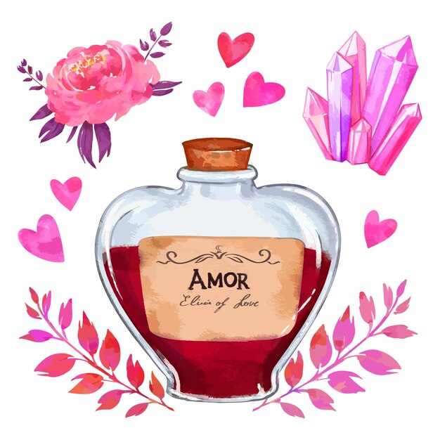 Red Love potion bottle watercolor vector