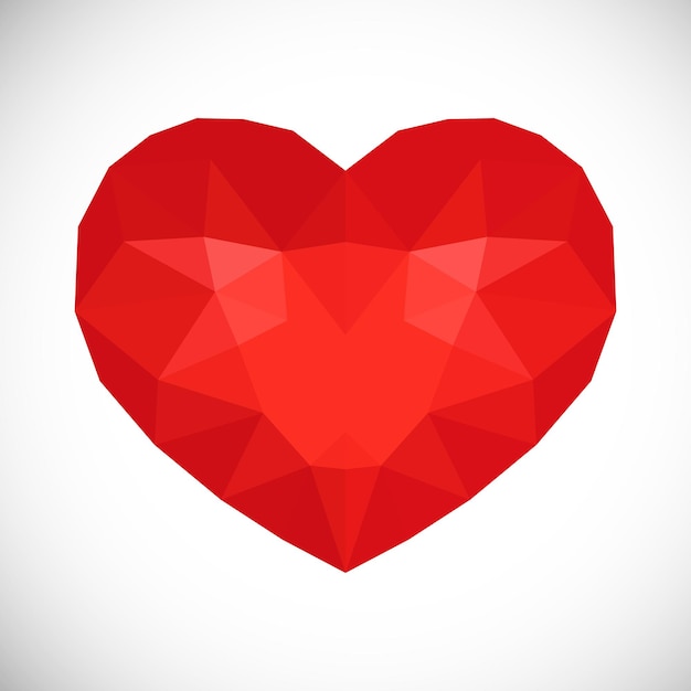 Red low poly heart on white background symbol of love vector illustration