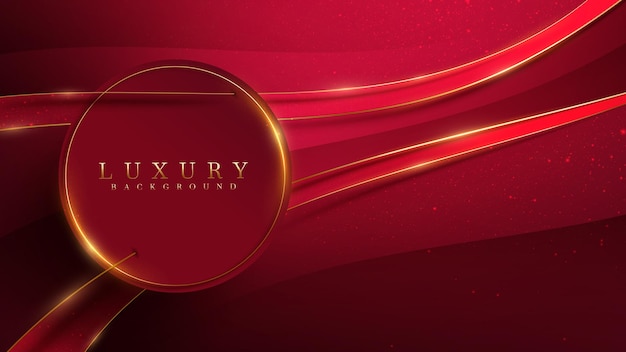 Red luxury background and elements golden circle frame with glitter light effect decoration