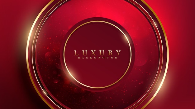 Red luxury background and golden circle elements with glitter light effect and bokeh decoration